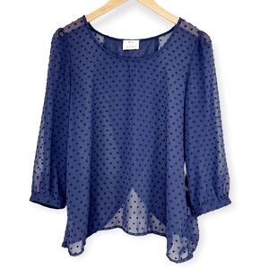 Urban Outfitters Pins and Needles Navy Sheer Swiss Dot Peasant Blouse Large